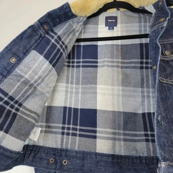 Gap Kids Denim Jacket Shearling Collar Medium - Picture 3 of 9